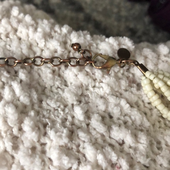 Beaded Cream and Coral Necklace - Picture 6 of 9